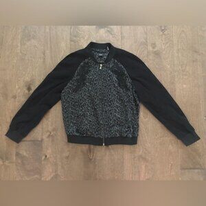 Kobi Women's Floral Embroidered Leopard Print Gayle Bomber Jacket, Size Medium